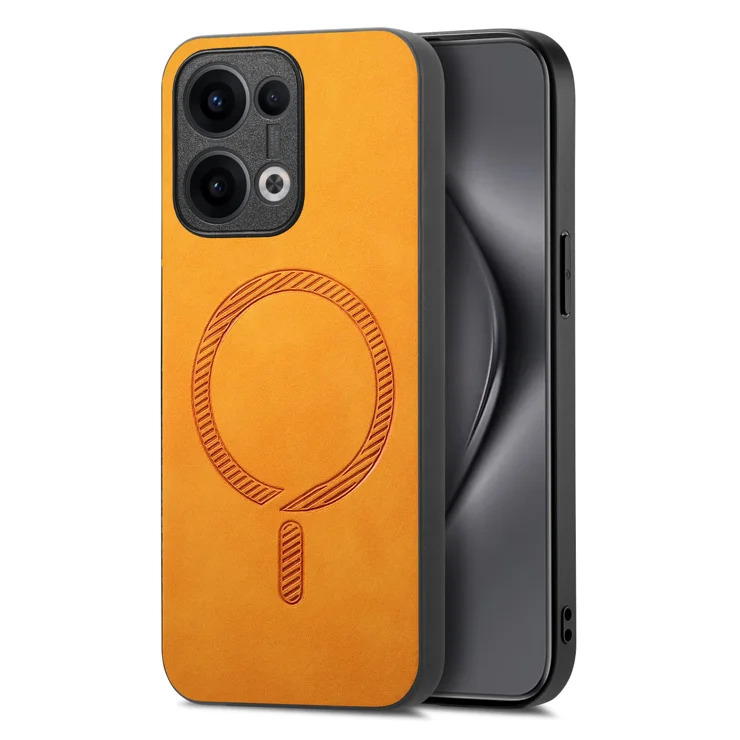 For Oppo Reno13 5G (Global) Leather Back Case Compatible with MagSafe Skin-touch Phone Cover - Yellow