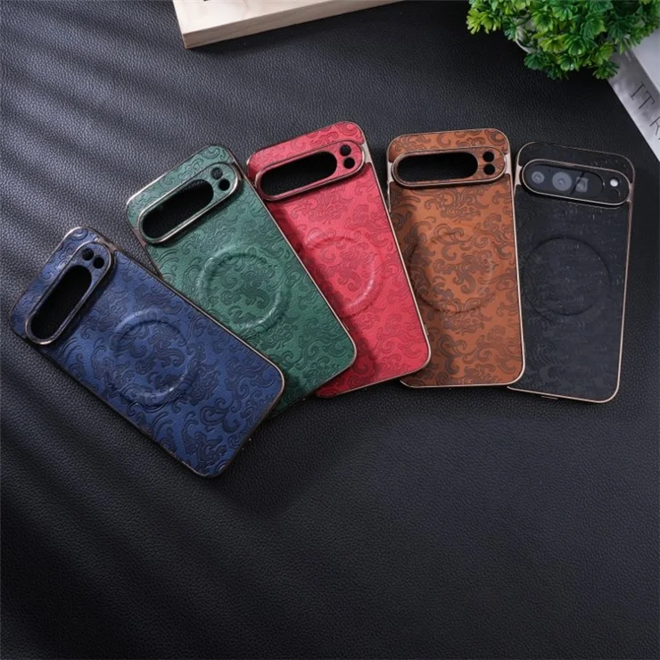 For Google Pixel 9 Pro XL Case Compatible with MagSafe Electroplated Textured Design Anti Drop TPU Phone Cover - Green