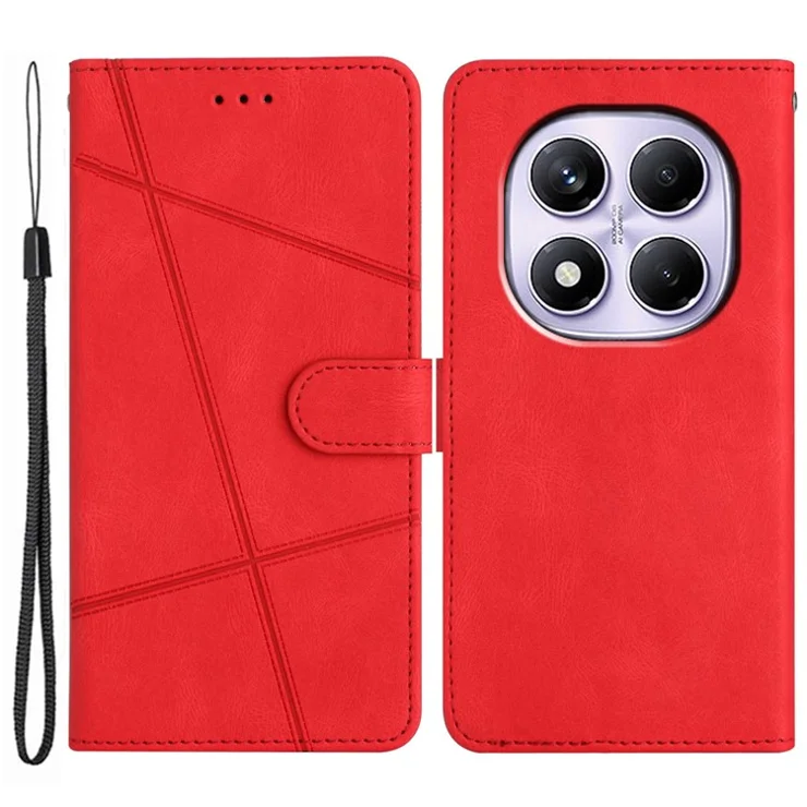 For Xiaomi Redmi Note 14 Pro 4G Wallet Case Line Imprinted Skin-Touch Leather Flip Phone Cover - Red