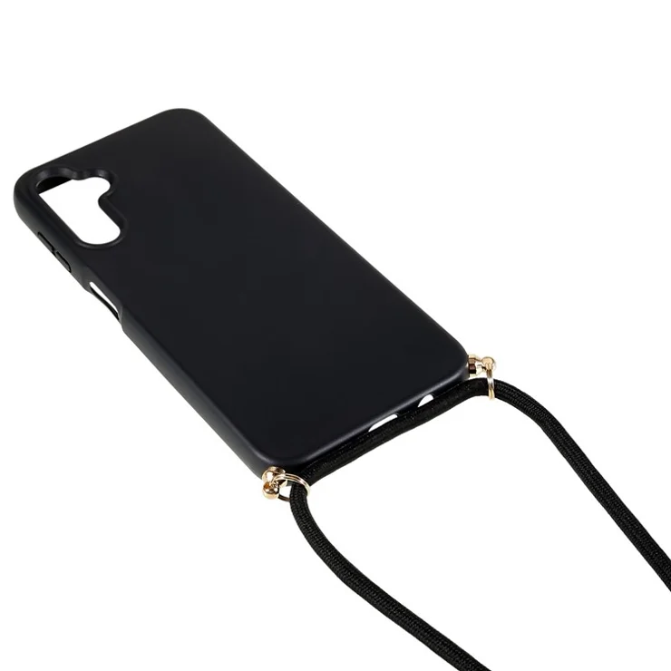 For Samsung Galaxy S25 Case Biodegradable Wheat Straw+TPU Phone Cover with Long Lanyard - Black