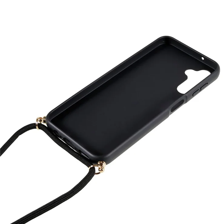 For Samsung Galaxy S25 Case Biodegradable Wheat Straw+TPU Phone Cover with Long Lanyard - Black