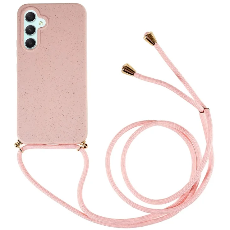 For Samsung Galaxy A36 5G Case Biodegradable Wheat Straw+TPU Phone Cover with Long Lanyard - Pink