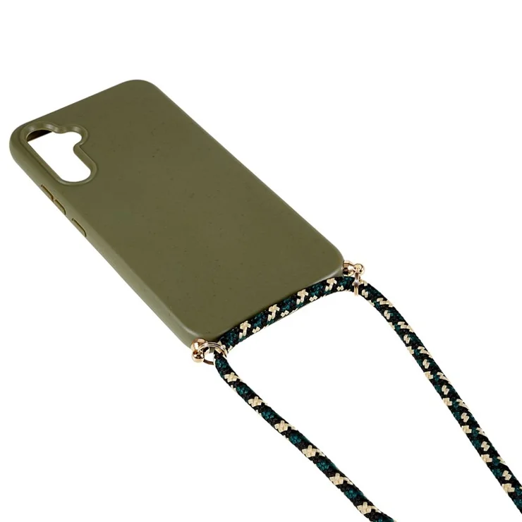 For Samsung Galaxy S25+ Case Biodegradable Wheat Straw+TPU Phone Cover with Long Lanyard - Army Green
