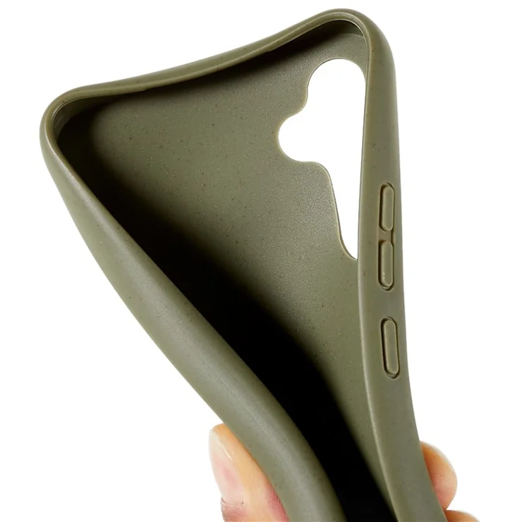 For Samsung Galaxy S25+ Case Biodegradable Wheat Straw+TPU Phone Cover with Long Lanyard - Army Green