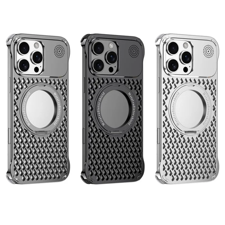 R-JUST RJ64 For iPhone 16 Pro Magnetic Case Aluminum Alloy Perfume Cooling Phone Cover with Rotating Kickstand - Silver