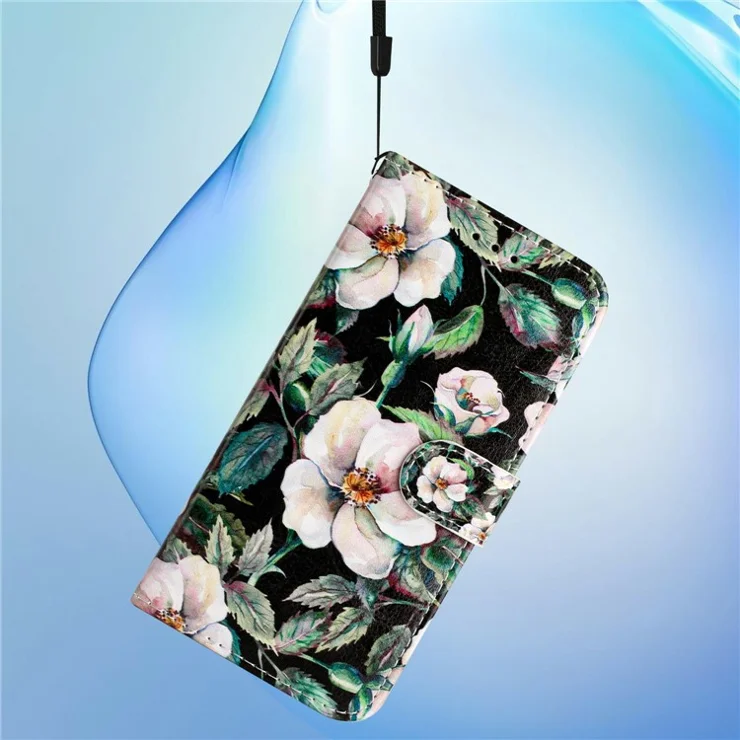 For iPhone 16e Wallet Case Printed Pattern Design Leather Phone Cover - Magnolia