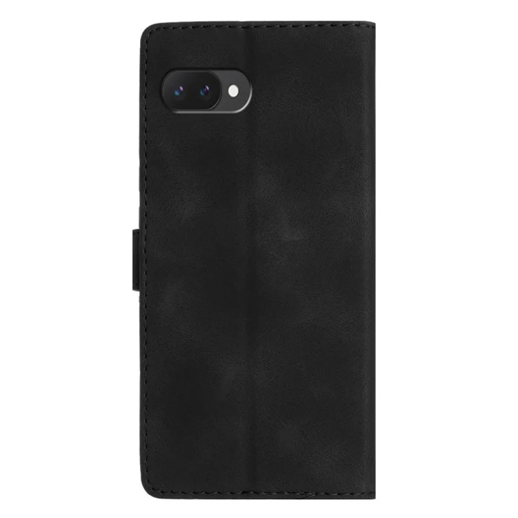 For Google Pixel 9a Case Leather Imprinted Flower Phone Cover Wallet with Wrist Strap - Black