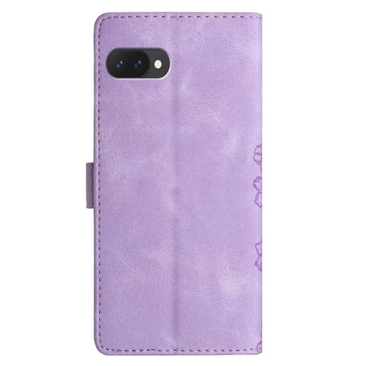 For Google Pixel 9a Case Butterfly Flower Pattern Skin-Touch Leather Phone Cover - Purple