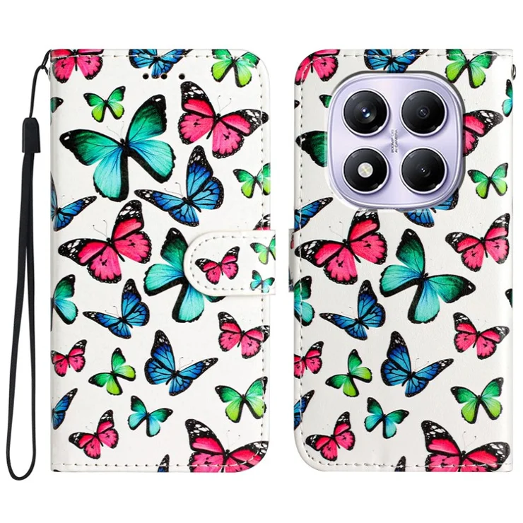 For Xiaomi Redmi Note 14 Pro 4G Wallet Case Printed Pattern Design Leather Phone Cover - Butterflies