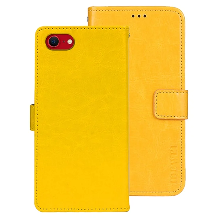 IDEWEI For iPhone 16e Stand Case Crazy Horse Texture Leather Phone Cover - Yellow