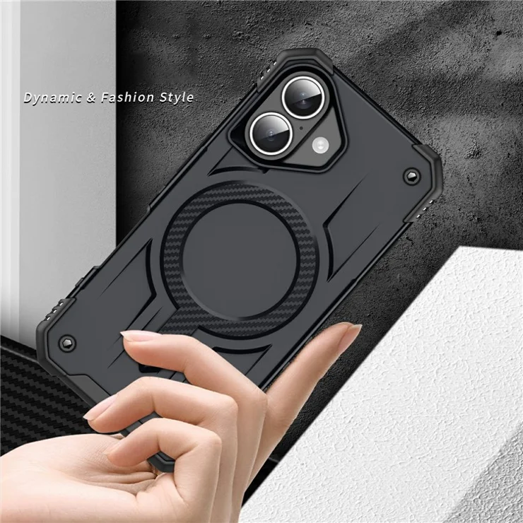 For iPhone 16 Plus Case Compatible with MagSafe Four Corner Airbags PC + TPU Phone Cover - Black