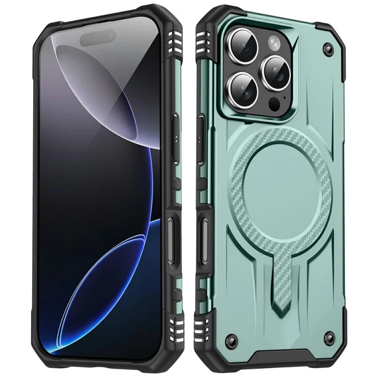 For iPhone 16 Pro Case Compatible with MagSafe Four Corner Airbags PC + TPU Phone Cover - Midnight Green