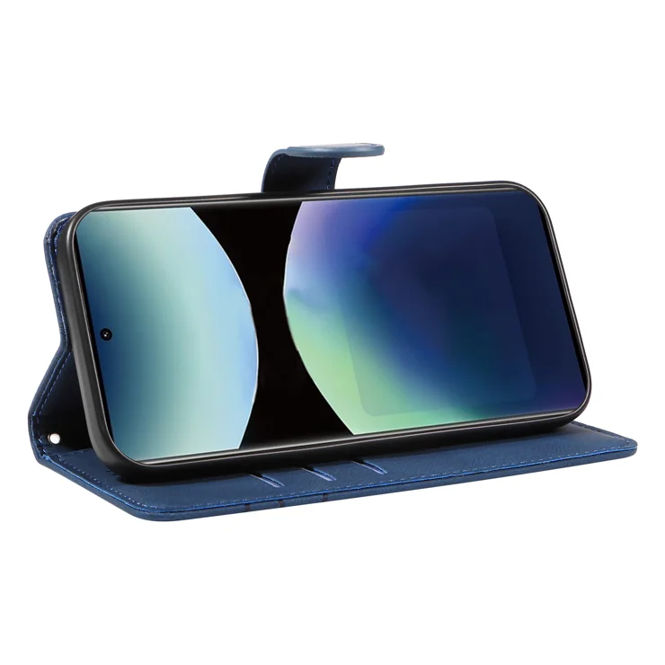 For Xiaomi Redmi Note 14 Pro 4G Wallet Case Leather Phone Cover Stand with Curved Line Design - Blue