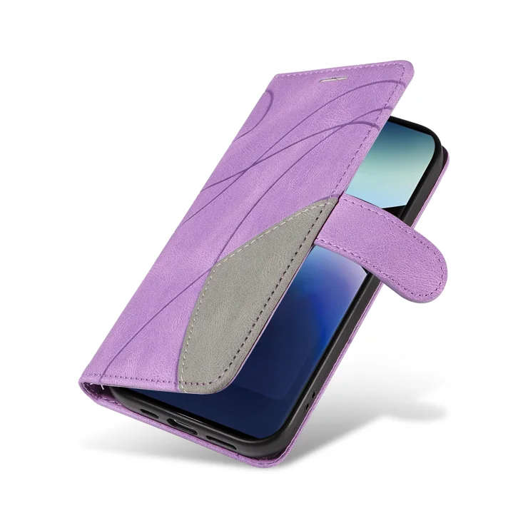 For Xiaomi Redmi Note 14 Pro 4G Leather Phone Case Stand Wallet with Bi-colour Splicing Design - Purple