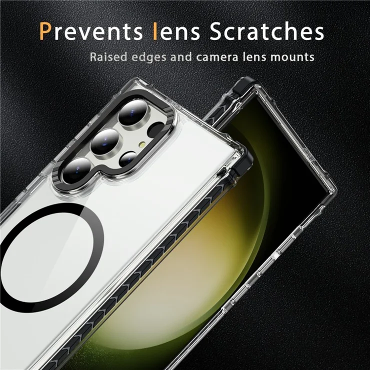 For Samsung Galaxy S25 Ultra Case Crystal Clear Airbag TPU + PC Phone Back Cover Compatible with MagSafe - Black