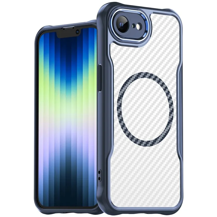 For iPhone 16e Case Compatible with MagSafe Hybrid Phone Cover Carbon Fiber - Blue