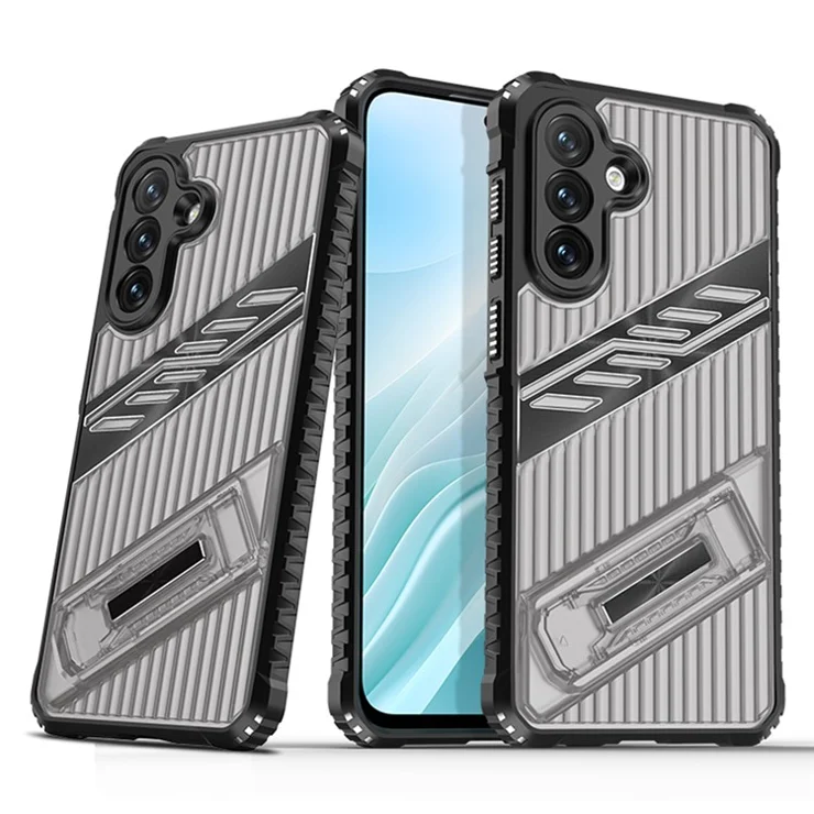 For Samsung Galaxy S24 FE Case Folding Kickstand PC + TPU Anti Drop Phone Cover - Black / Grey