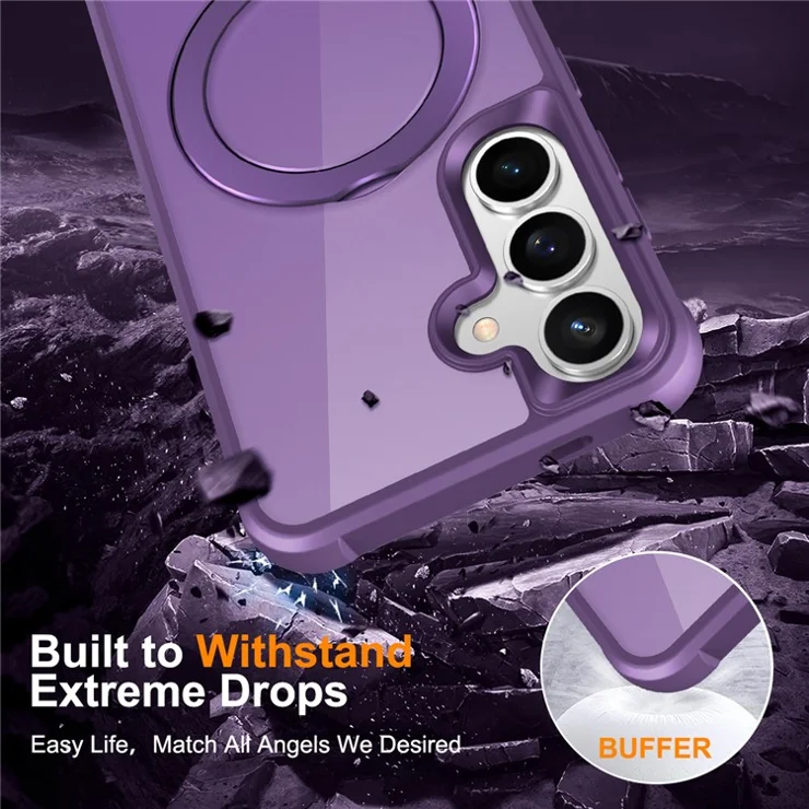 For Samsung Galaxy S25 / S24 Case Compatible with MagSafe Ring Holder Kickstand TPU + PC Phone Cover - Purple