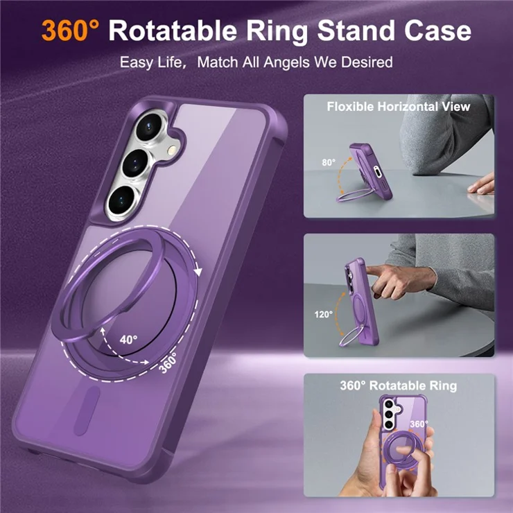 For Samsung Galaxy S25 / S24 Case Compatible with MagSafe Rotatable Ring Kickstand TPU + PC Phone Cover - Purple