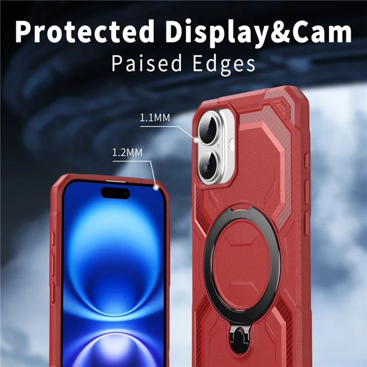 For iPhone 16 Plus Case Compatible with MagSafe Kickstand TPU + PC Phone Cover - Red