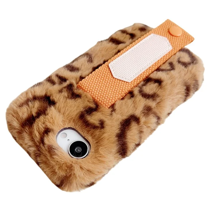 For iPhone 16e Fluffy Case Winter Plush Inner TPU Phone Cover with Hand Strap - Yellow