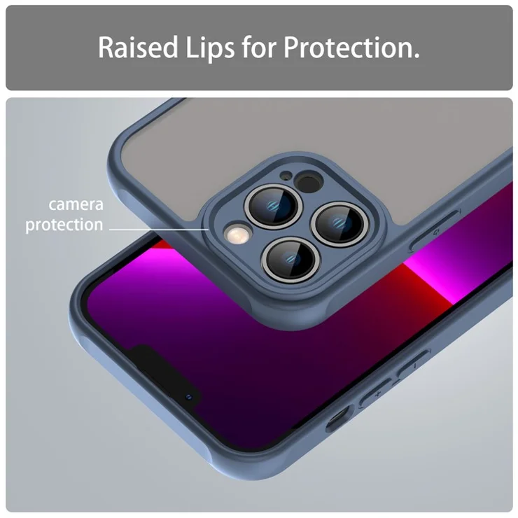 For iPhone 13 Pro Max Case Drop Proof Airbags Frosted Translucent PC + TPU Phone Back Cover - Blue