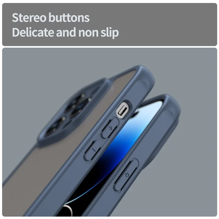 For iPhone 14 Pro Max Case Drop Proof Airbags Frosted Translucent PC + TPU Phone Back Cover - Blue