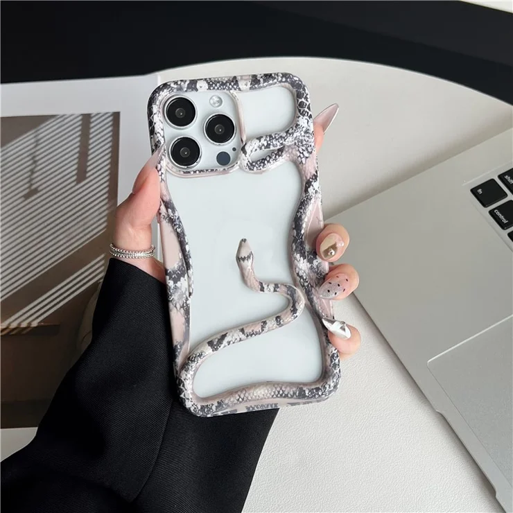 For iPhone 16 Pro Bumper Case Hollow Snake Decor TPU Phone Back Cover - White