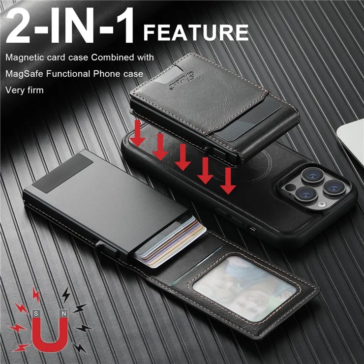 SUTENI H19 For iPhone 14 Pro Magnetic Case Waxy Texture Card Slots Leather Back Phone Cover - Black