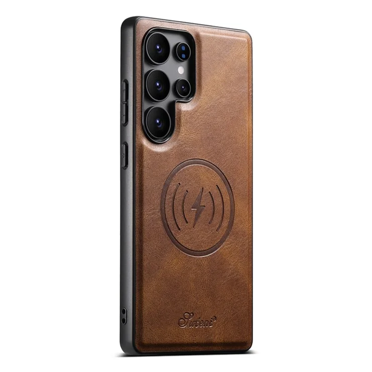 SUTENI H19 For Samsung Galaxy S24 Ultra Magnetic Case Waxy Texture Card Slots Leather Back Phone Cover - Brown