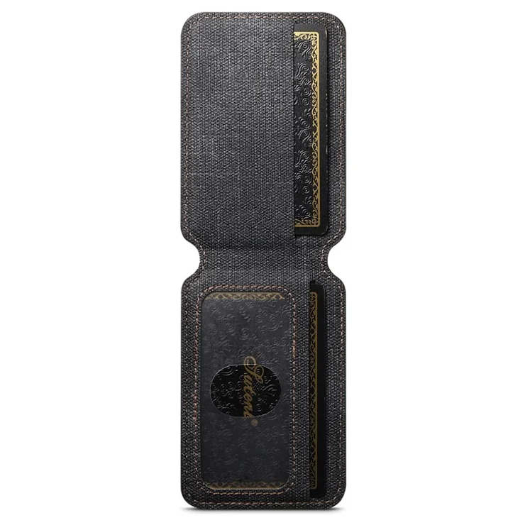 SUTENI H18 For iPhone 16 Pro Max Magnetic Case Jeans Cloth Texture Leather Back Cover with Card Bag - Black