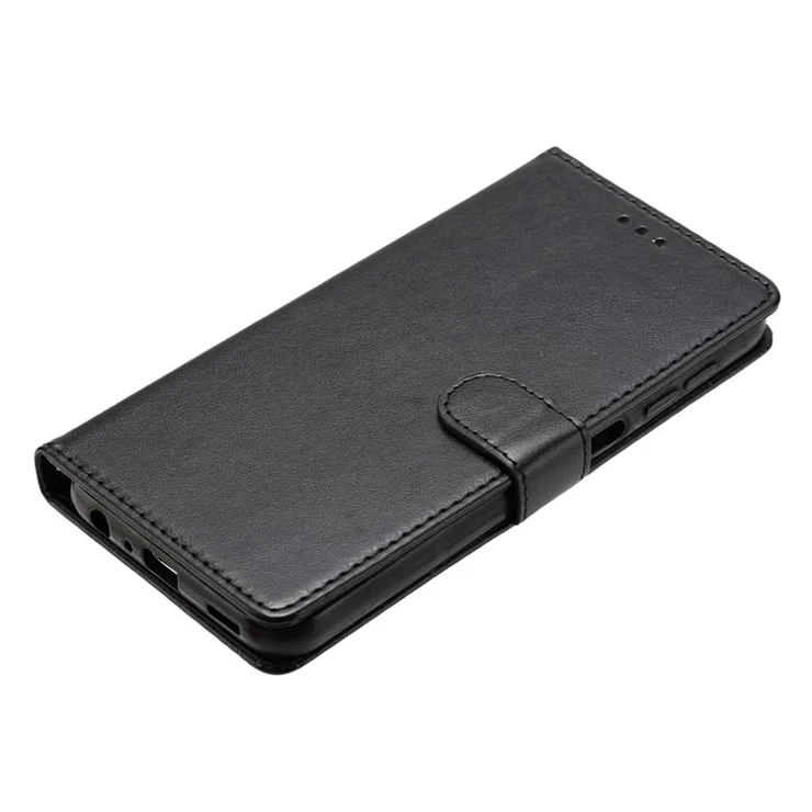 For iPhone 16e Leather Case Wallet Stand Phone Cover with Handy Strap - Black