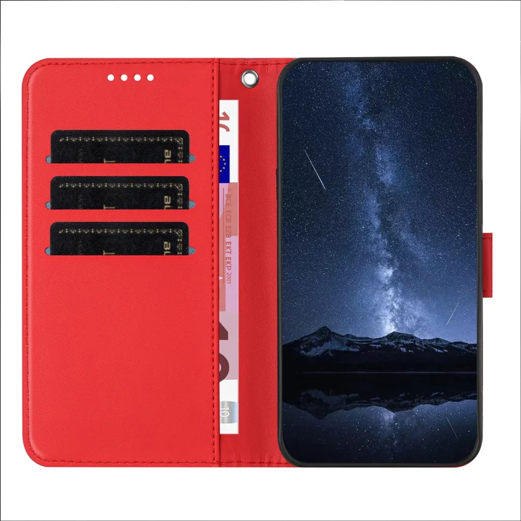 For Samsung Galaxy A06 4G Leather Case Wallet Stand Solid Color Anti Drop Phone Cover - Red