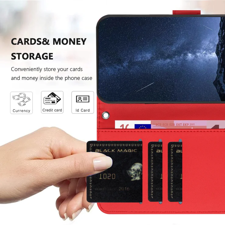 For OnePlus 13 Leather Case Wallet Stand Solid Color Anti Drop Phone Cover - Red