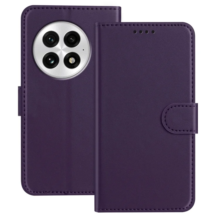 For OnePlus 13 Leather Case Wallet Stand Solid Color Anti Drop Phone Cover - Purple