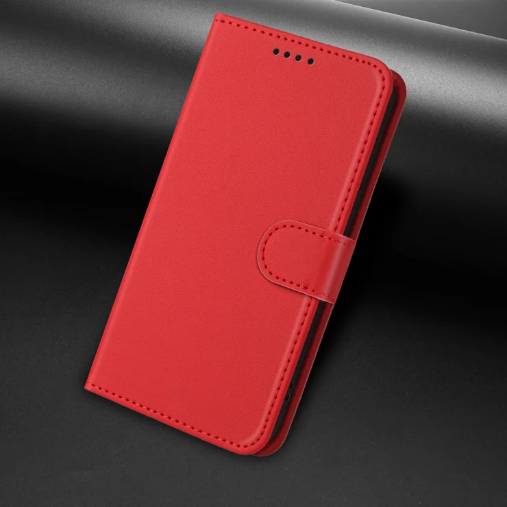 For Xiaomi 14T Leather Case Wallet Stand Solid Color Anti Drop Phone Cover - Red