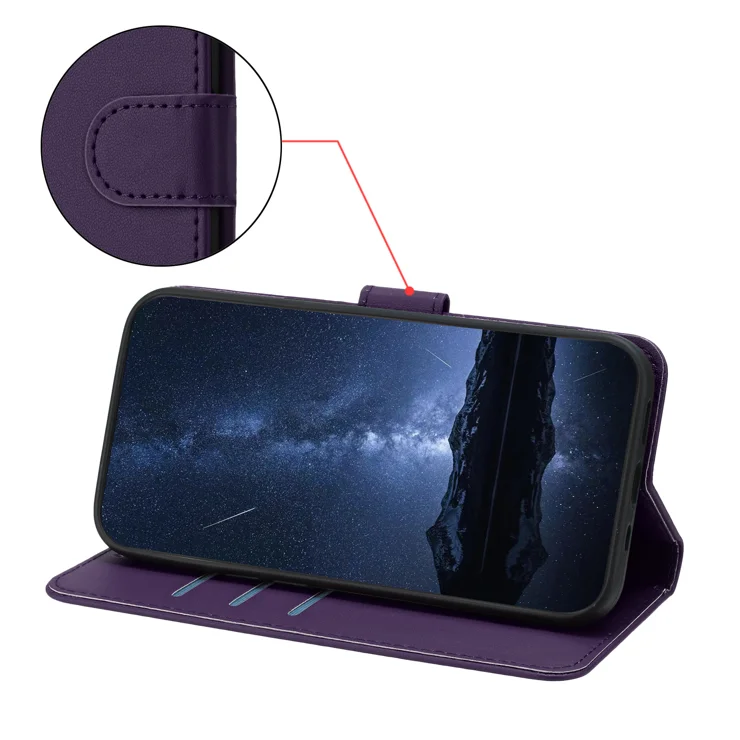 For Xiaomi Redmi Note 14 Pro 4G Leather Case Wallet Stand Solid Color Anti Drop Phone Cover - Purple