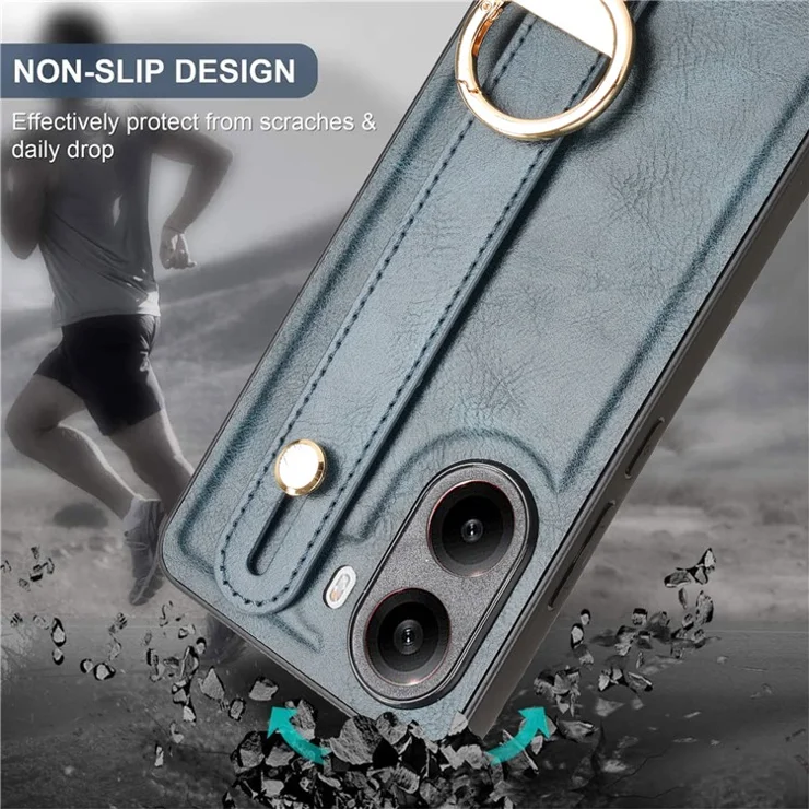 For Xiaomi Poco X7 Pro 5G Case Wristband Kickstand Leather+PC+TPU Phone Cover with Bottle Opener - Blue
