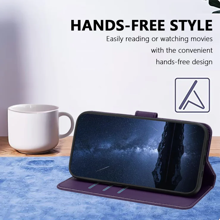 For iPhone 13 Pro 6.1 inch Leather Case Wallet Stand Solid Color Anti Drop Phone Cover - Purple