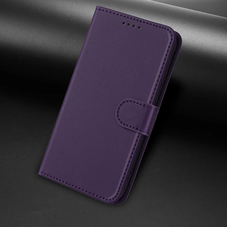 For iPhone 13 Pro 6.1 inch Leather Case Wallet Stand Solid Color Anti Drop Phone Cover - Purple