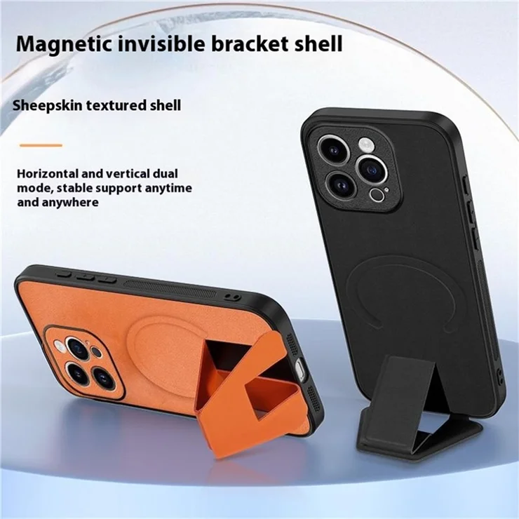 For iPhone 14 Pro Max Case Compatible with MagSafe Kickstand PC + TPU + PU Phone Cover - Purple