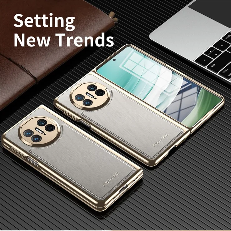 For Huawei Mate X5 Case PU Leather Coated PC Electroplated Phone Cover Built In Screen Protector - White