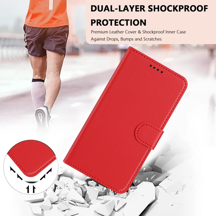 For Honor 200 Pro 5G Leather Case Wallet Stand Solid Color Anti Drop Phone Cover - Red