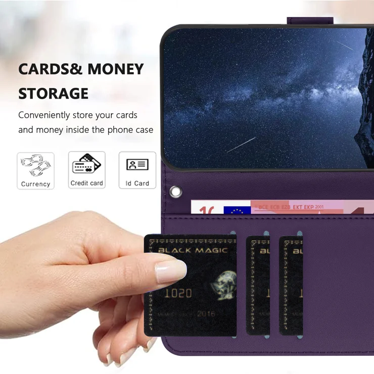 For iPhone SE (2022) / iPhone 6 4.7-inch / iPhone 6s 4.7-inch / iPhone 7 4.7 inch / iPhone 8 4.7 inch / iPhone SE (2020) Leather Case Wallet Stand Solid Color Anti Drop Phone Cover - Purple
