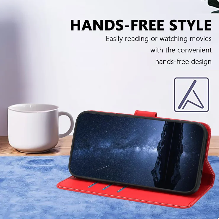 For iPhone 12 Pro 6.1 inch / iPhone 12 6.1 inch Leather Case Wallet Stand Solid Color Anti Drop Phone Cover - Red