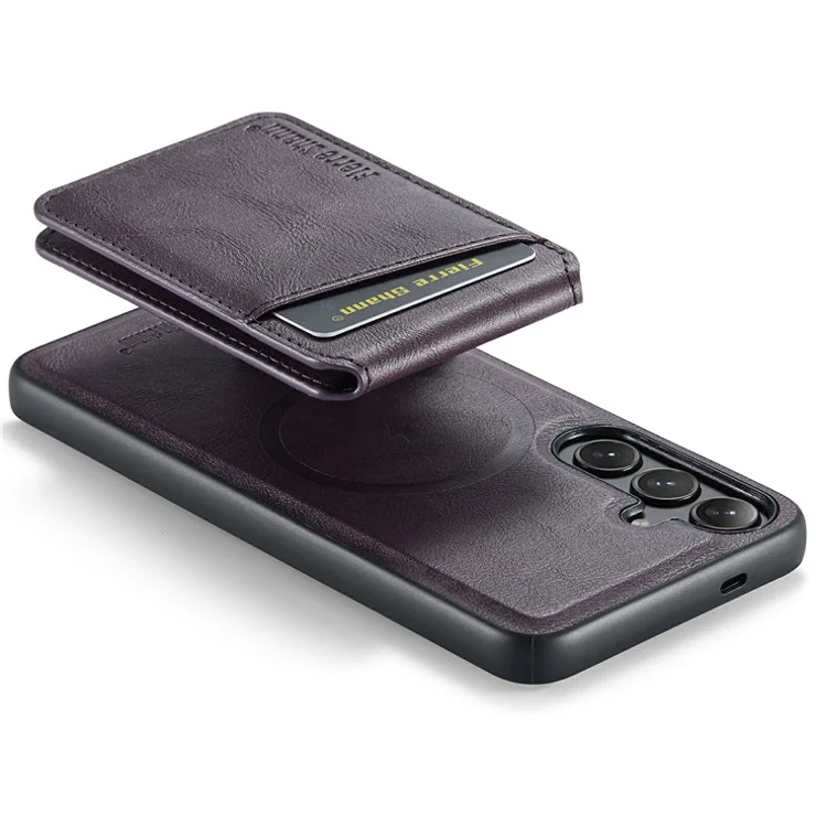 FIERRE SHANN 025 Style For Samsung Galaxy S24 FE Case Leather + TPU Detachable Card Slots Phone Cover - Purple