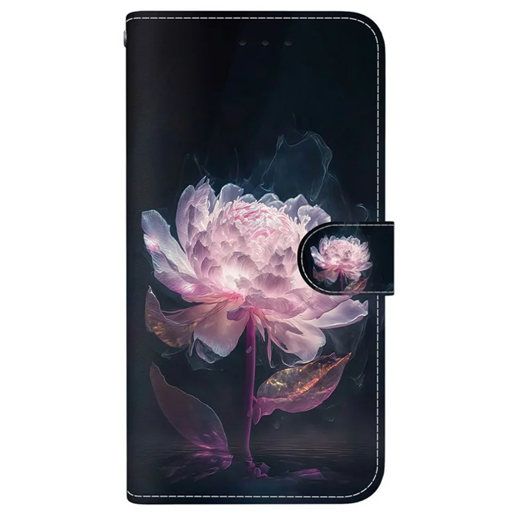 For Realme 14 Pro+ 5G Wallet Phone Case Anti-Drop Leather Flip Cover Pattern Printing - Purple Peony