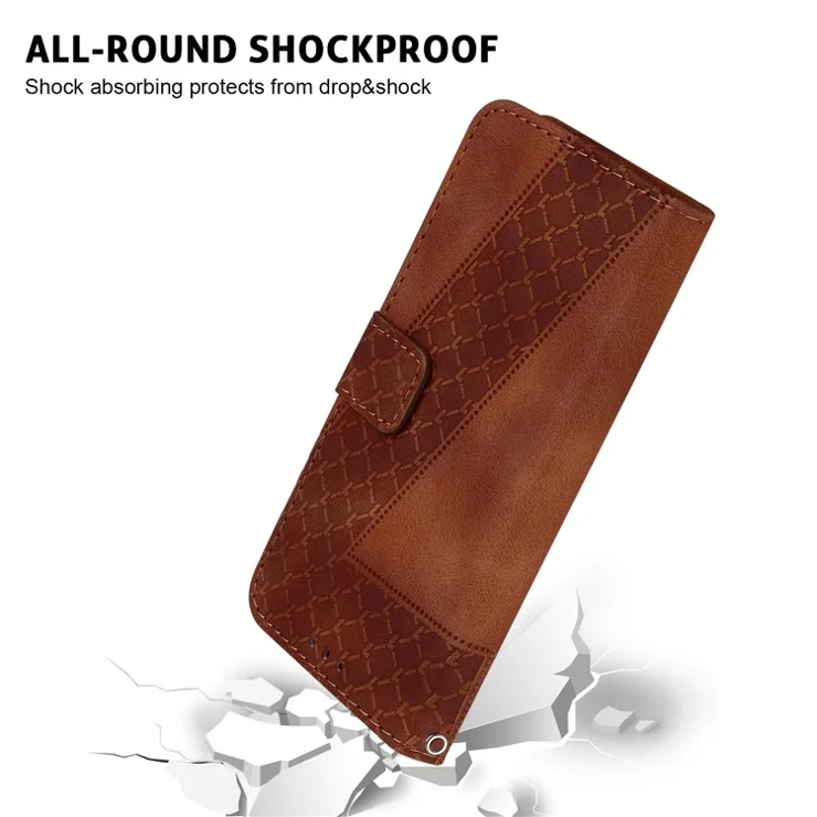 For Realme 14 Pro 5G Stand Case 7-Shaped Pattern Imprint Leather Phone Cover - Brown