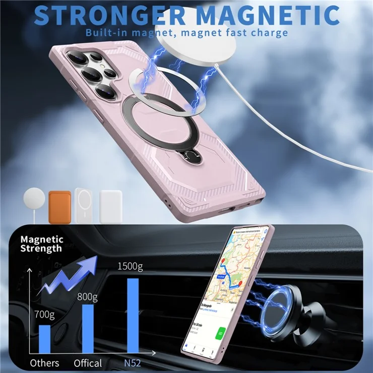For Samsung Galaxy S25 Ultra Case Compatible with MagSafe Kickstand TPU + PC Phone Cover - Pink