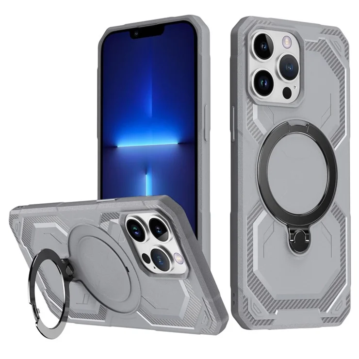 For iPhone 13 Pro Case Compatible with MagSafe Kickstand TPU + PC Phone Cover - Grey